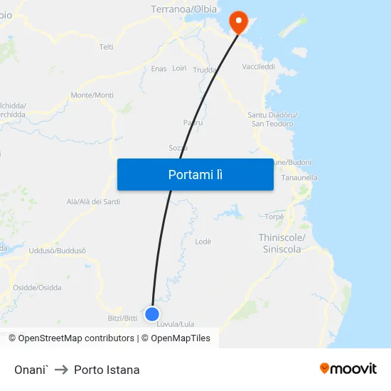 Onani` to Porto Istana map