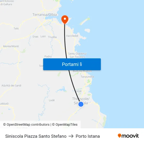 Siniscola Piazza Santo Stefano to Porto Istana map