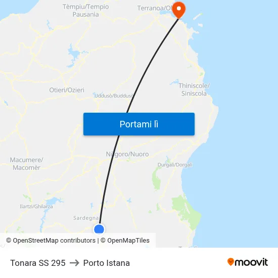 Tonara SS 295 to Porto Istana map