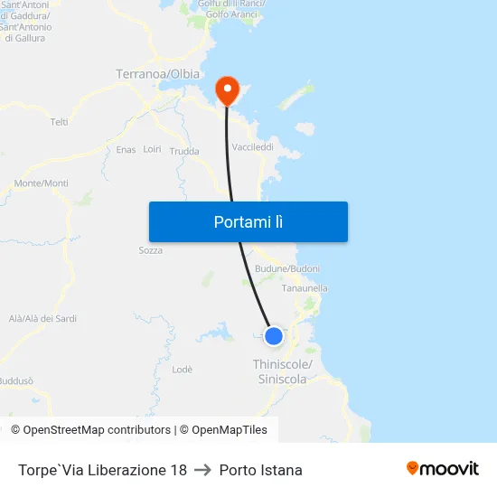 Torpe`Via Liberazione 18 to Porto Istana map