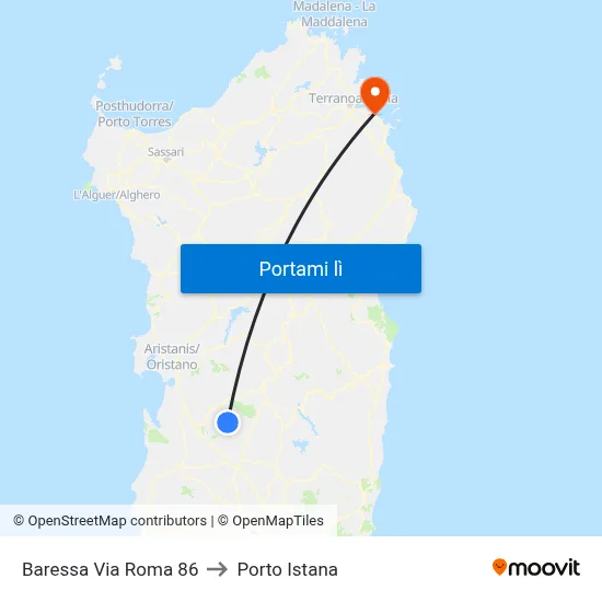 Baressa Via Roma 86 to Porto Istana map