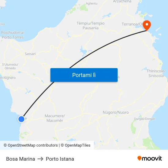 Bosa Marina to Porto Istana map