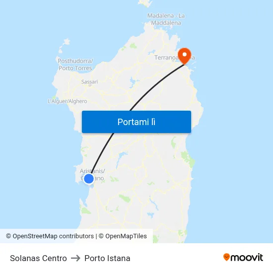Solanas Centro to Porto Istana map