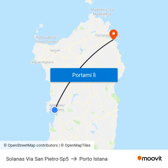 Solanas Via San Pietro-Sp5 to Porto Istana map