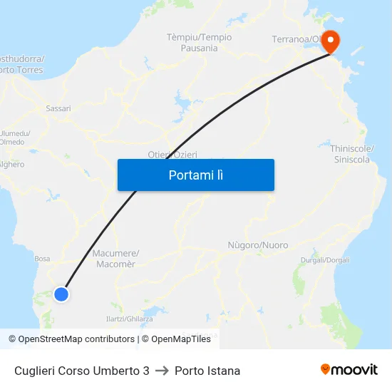 Cuglieri Corso Umberto 3 to Porto Istana map