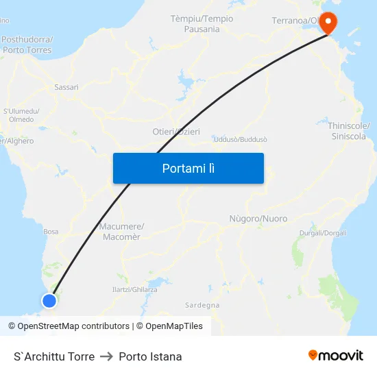 S`Archittu  Torre to Porto Istana map