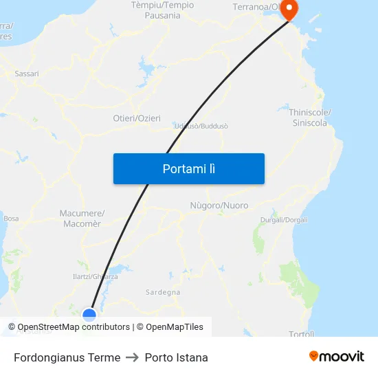 Fordongianus Terme to Porto Istana map