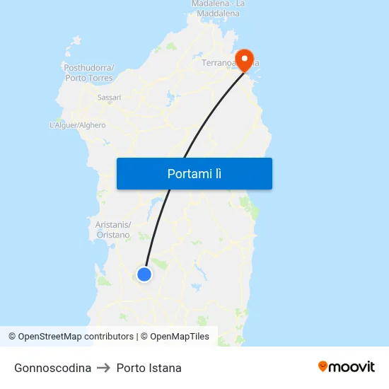 Gonnoscodina to Porto Istana map