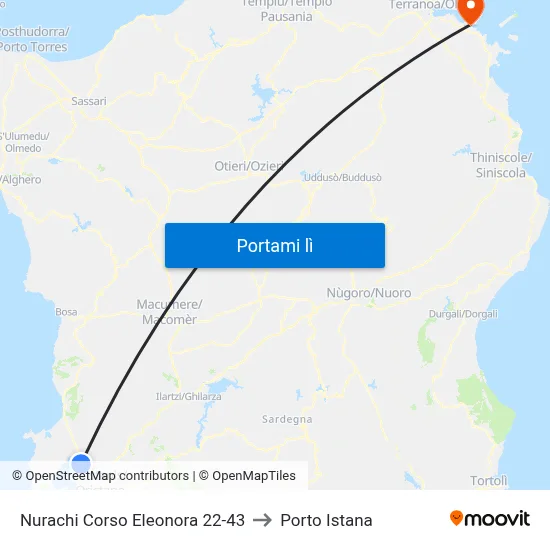 Nurachi Corso Eleonora 22-43 to Porto Istana map