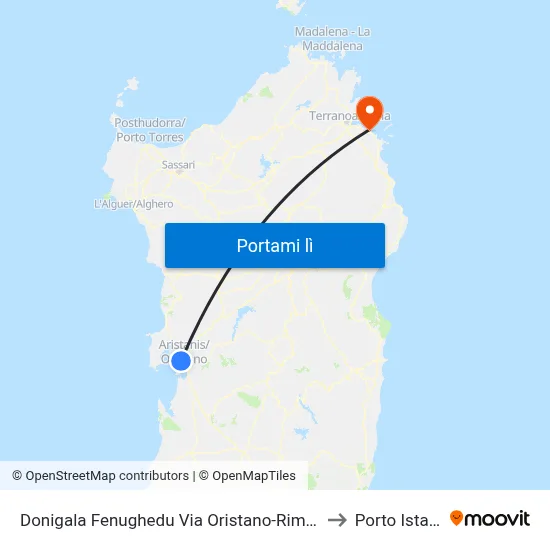 Donigala Fenughedu Via Oristano-Rimedio to Porto Istana map