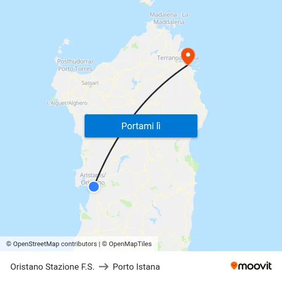 Oristano Stazione F.S. to Porto Istana map