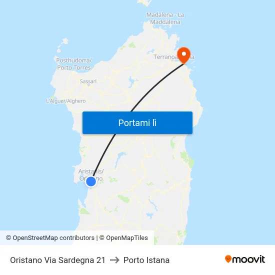 Oristano Via Sardegna 21 to Porto Istana map
