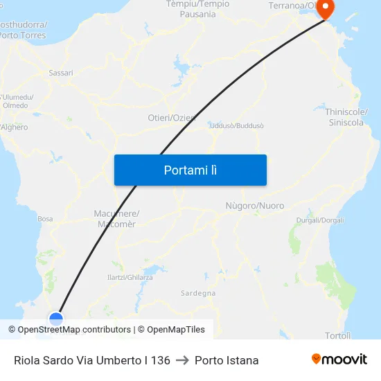 Riola Sardo Via Umberto  I 136 to Porto Istana map