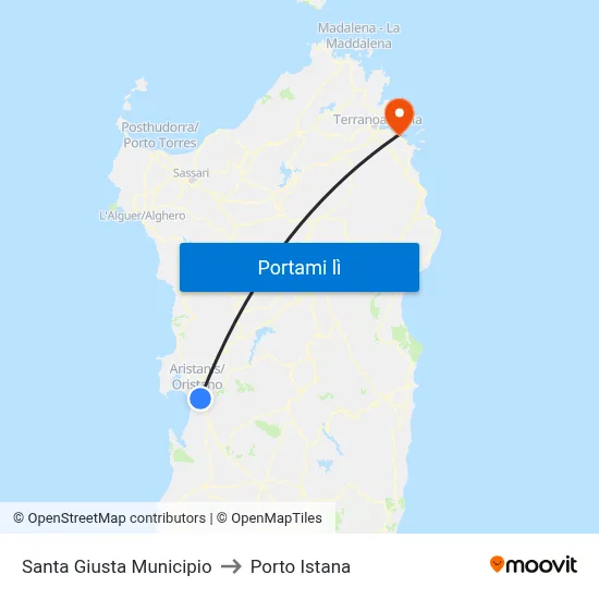 Santa Giusta Municipio to Porto Istana map