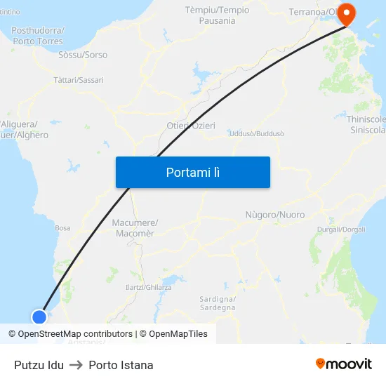 Putzu Idu to Porto Istana map