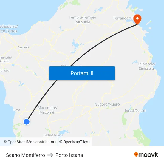 Scano Montiferro to Porto Istana map