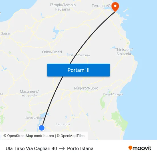 Ula Tirso Via Cagliari 40 to Porto Istana map