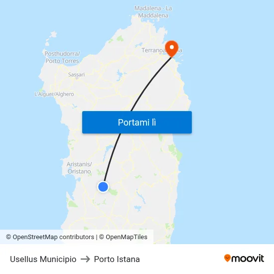 Usellus Municipio to Porto Istana map