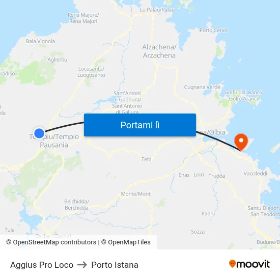 Aggius Pro Loco to Porto Istana map