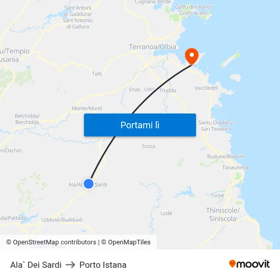 Ala` Dei Sardi to Porto Istana map