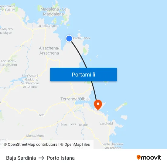 Baja Sardinia to Porto Istana map
