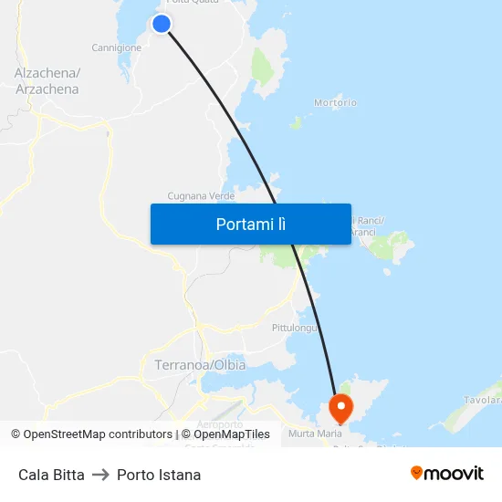 Cala Bitta to Porto Istana map