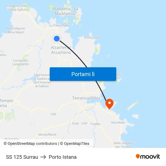 SS 125 Surrau to Porto Istana map