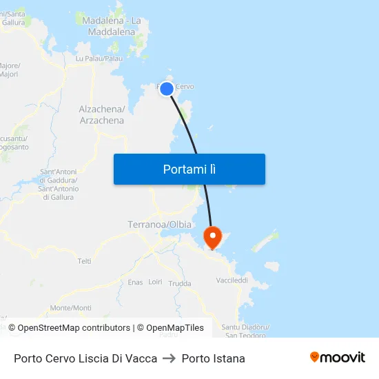Porto Cervo Liscia Di Vacca to Porto Istana map