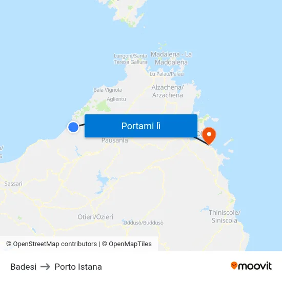 Badesi to Porto Istana map
