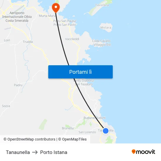 Tanaunella to Porto Istana map