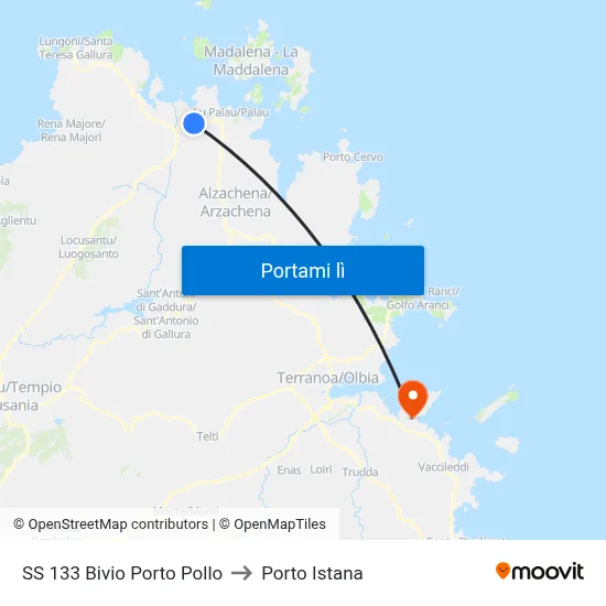 SS 133 Bivio Porto Pollo to Porto Istana map