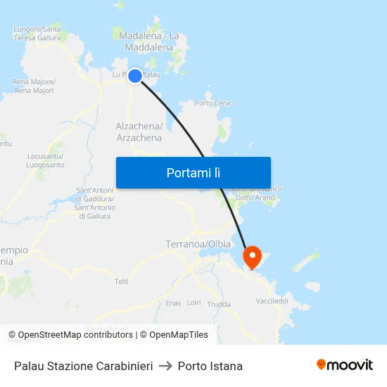 Palau Stazione Carabinieri to Porto Istana map