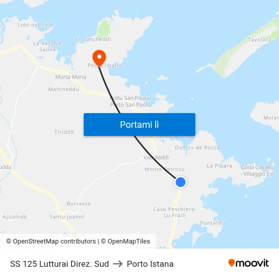 SS 125 Lutturai Direz. Sud to Porto Istana map