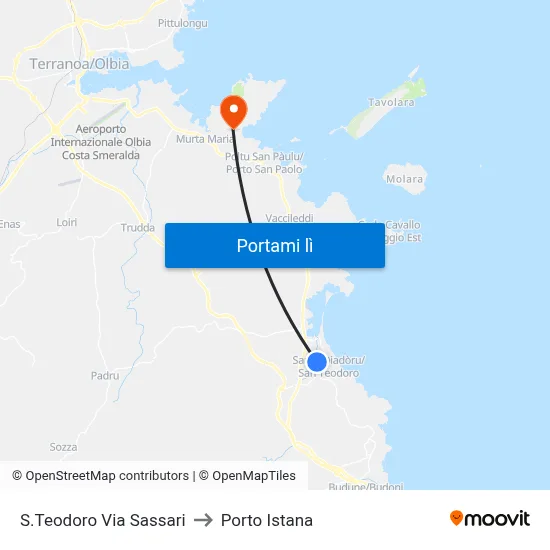 S.Teodoro Via Sassari to Porto Istana map