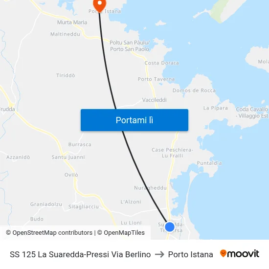 SS 125 La Suaredda-Pressi Via Berlino to Porto Istana map