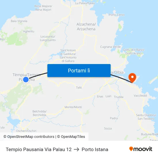 Tempio Pausania Via Palau 12 to Porto Istana map