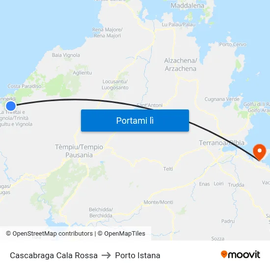 Cascabraga Cala Rossa to Porto Istana map