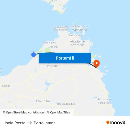 Isola Rossa to Porto Istana map