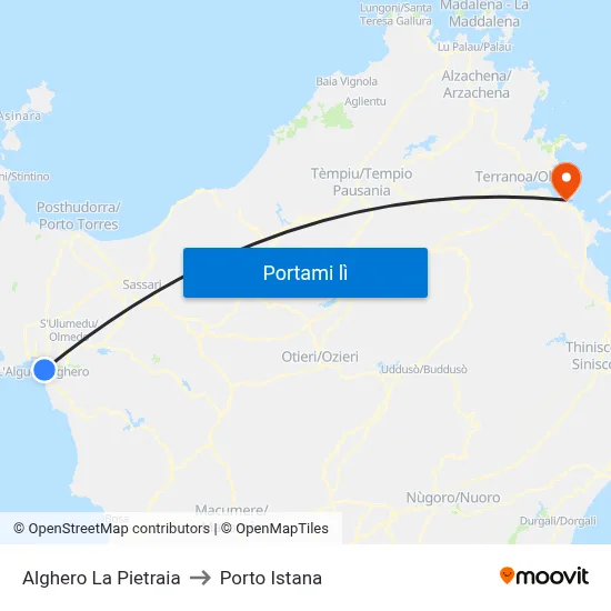 Alghero La Pietraia to Porto Istana map