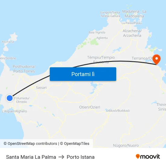 Santa Maria La Palma to Porto Istana map