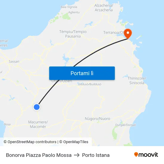 Bonorva Piazza Paolo Mossa to Porto Istana map