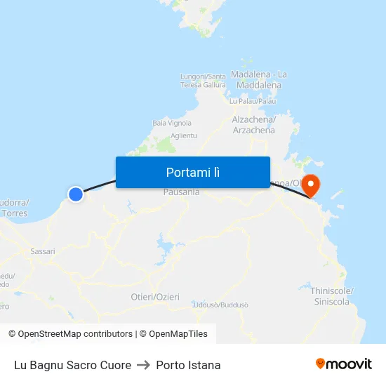 Lu Bagnu Sacro Cuore to Porto Istana map