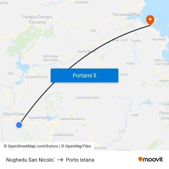 Nughedu San Nicolo` to Porto Istana map