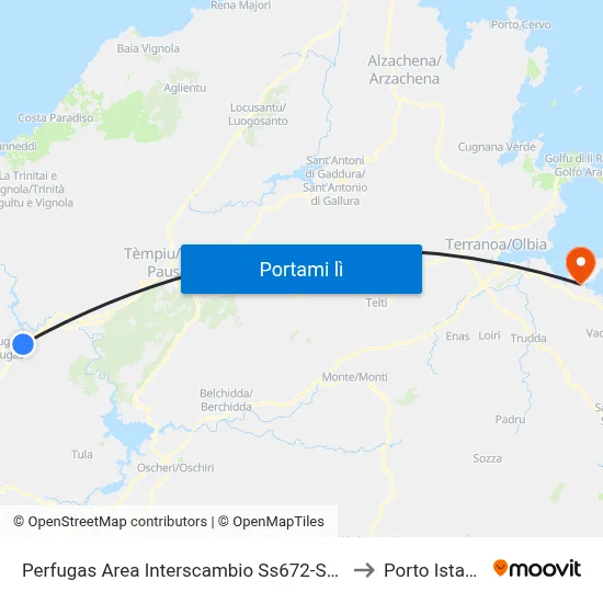 Perfugas Area Interscambio Ss672-Sp2 to Porto Istana map