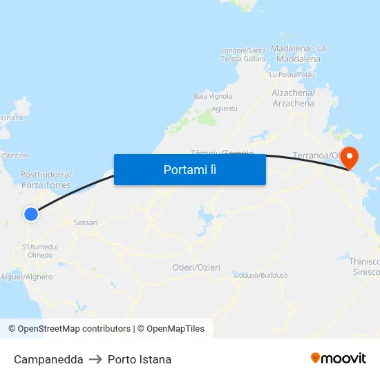 Campanedda to Porto Istana map
