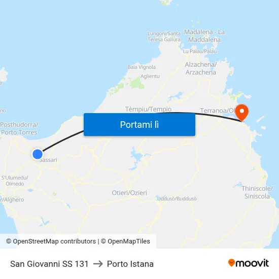 San Giovanni SS 131 to Porto Istana map