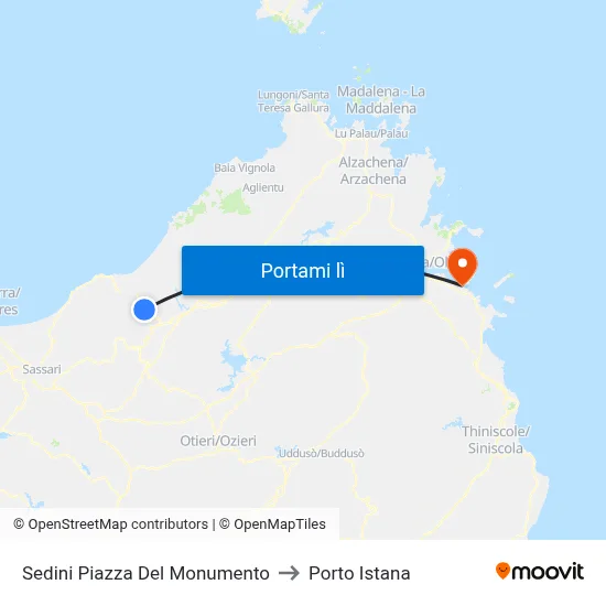 Sedini Piazza Del Monumento to Porto Istana map
