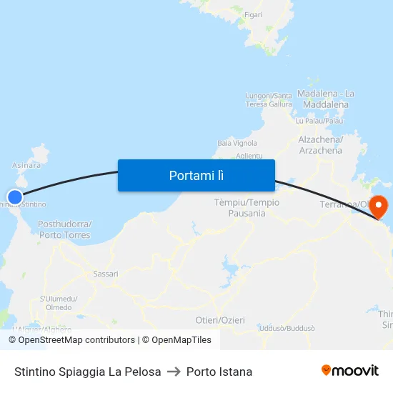 Stintino Spiaggia La Pelosa to Porto Istana map