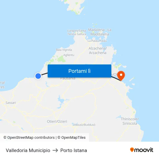 Valledoria Municipio to Porto Istana map