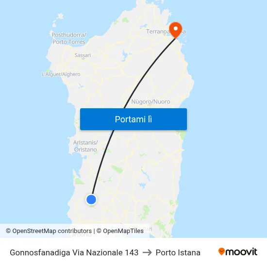 Gonnosfanadiga Via Nazionale 143 to Porto Istana map